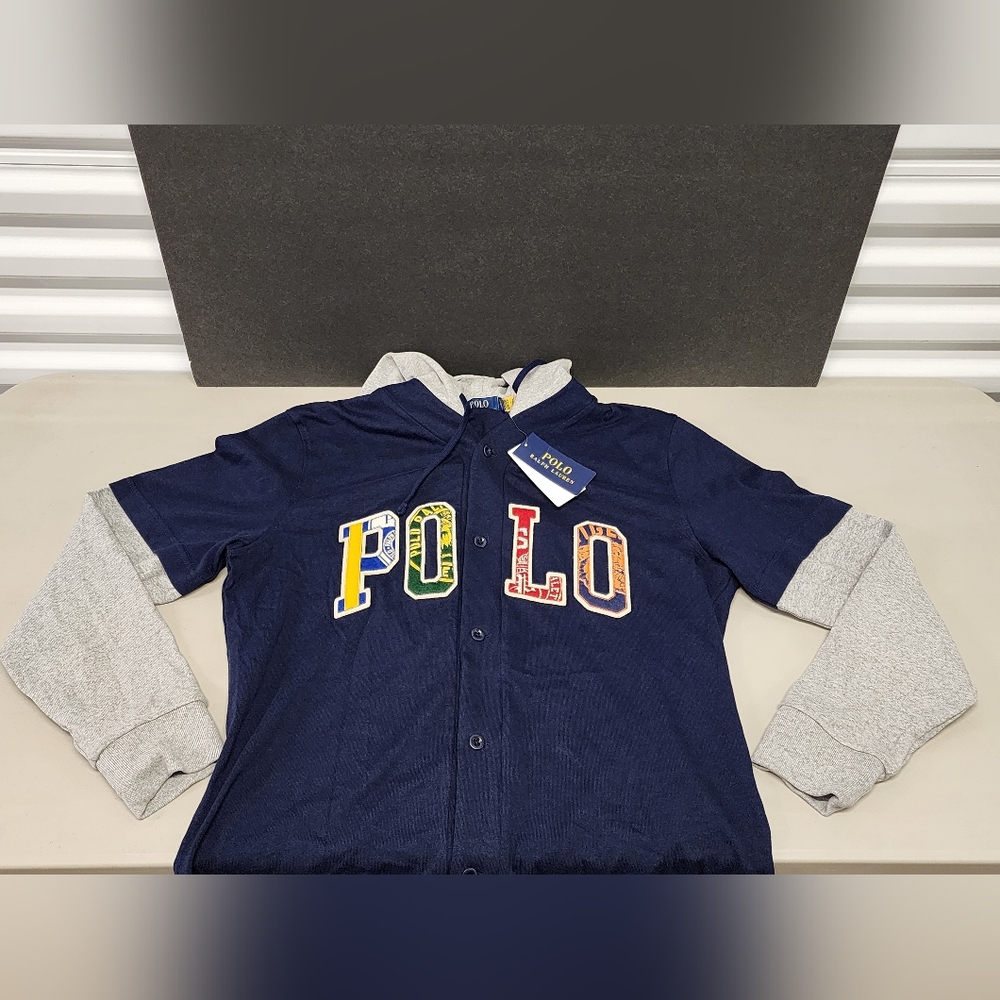 Polo Ralph Lauren Men's Navy Logo Graphic Baseball Hooded T-Shirt Size M